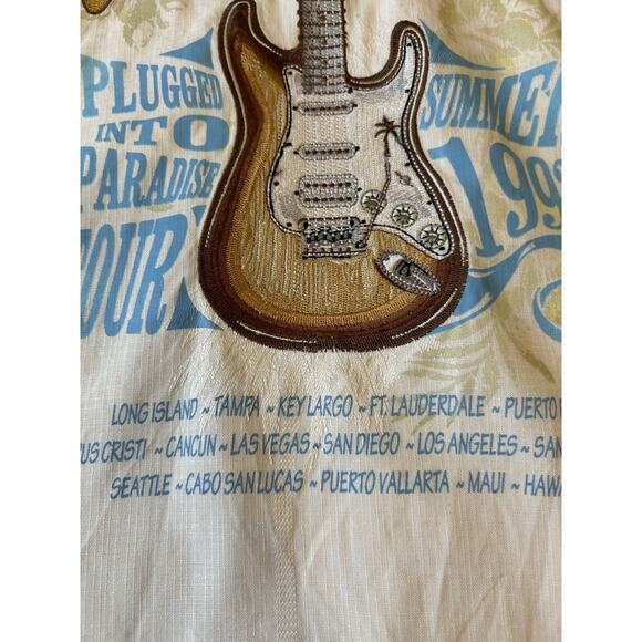 Tommy Bahama Silk Shirt Men 2XL Hawaiian Summer Paradise Tour 1993 Guitar Patch - Picture 7 of 14